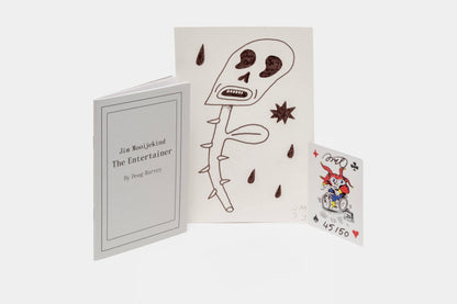 Jim Mooijekind: Book & drawing bundle with signed and numbered poker card from “The Entertainer”