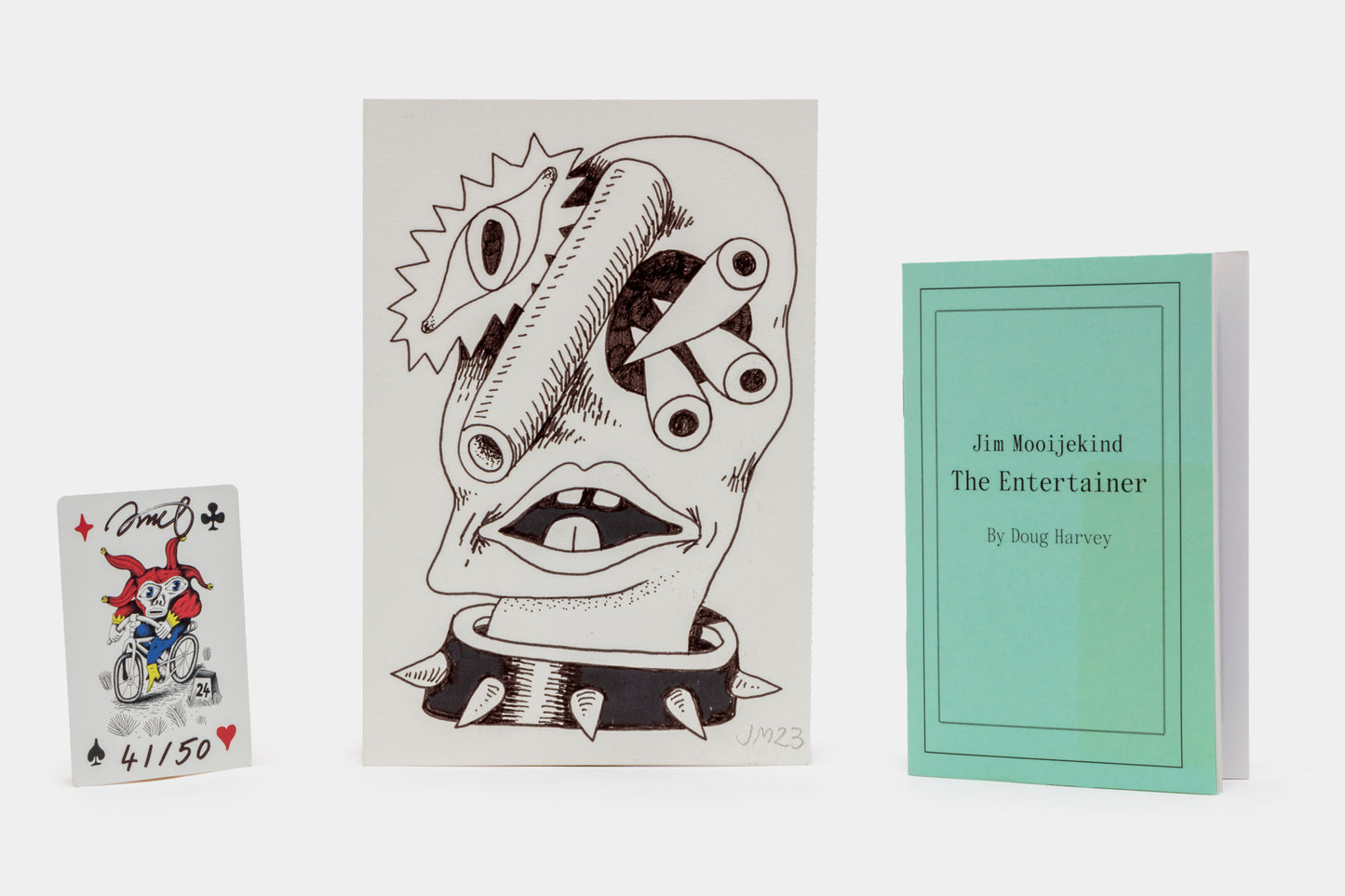 Jim Mooijekind: Book & drawing bundle with signed and numbered poker card from “The Entertainer”
