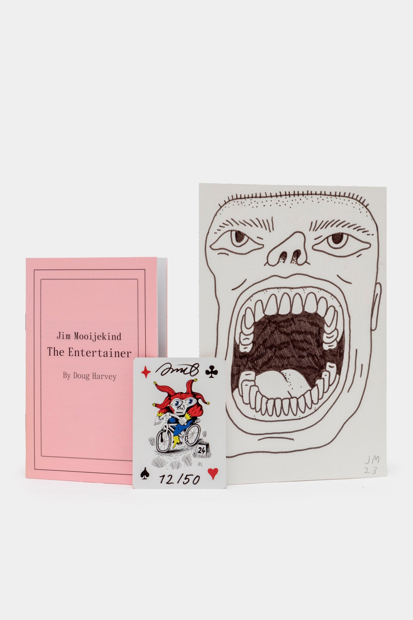 Jim Mooijekind: Book & drawing bundle with signed and numbered poker card from “The Entertainer”